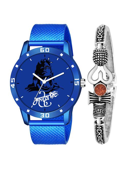 kajaru new fancy stylish - blue pu strap & mahadev bracelet combo watch - 18389373 - Very Small Image - 1