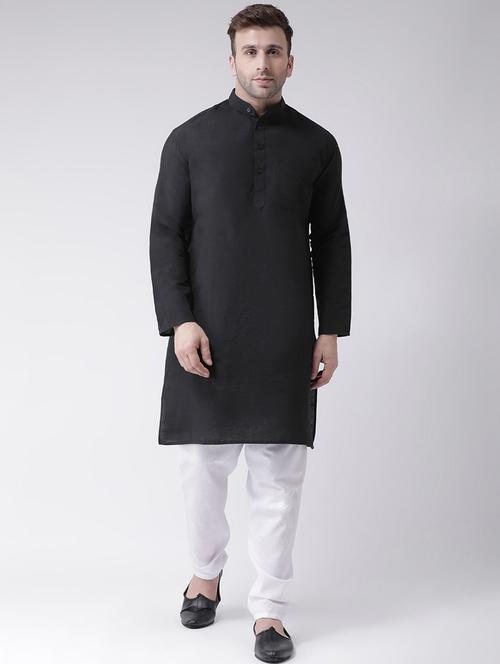 black solid kurta pyjama ethnic wear set - 18389969 - Very Small Image - 1