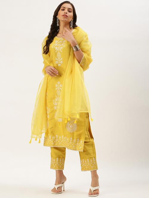 yellow silk kurta salwar  set - 18390272 - Very Small Image - 1