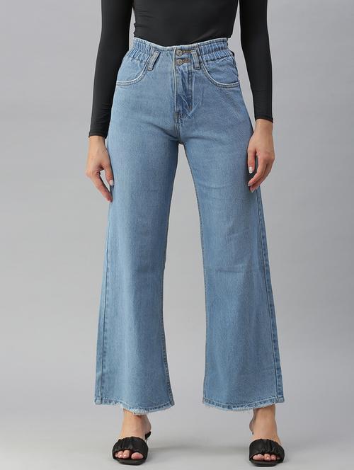 Women's Plain Wide Leg Jeans - 18390318 - Very Small Image - 1
