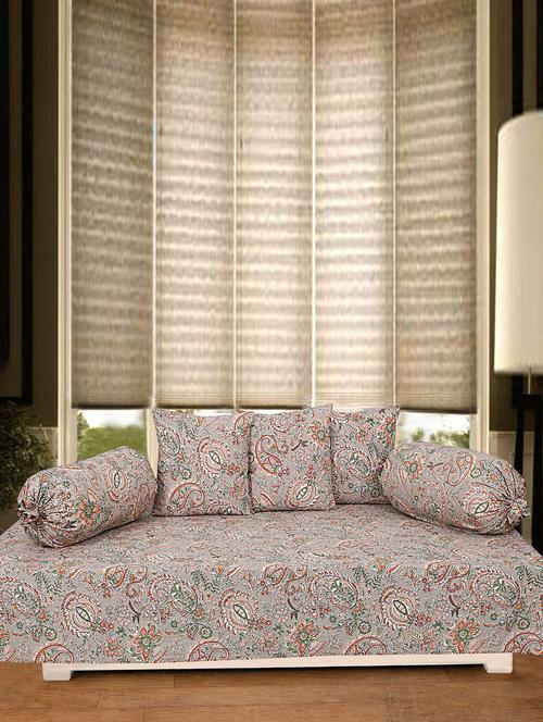 texstylers 100% cotton jaipuri allover print 200 tc paisley set of 6 pcs's diwan set - 18390680 - Very Small Image - 1