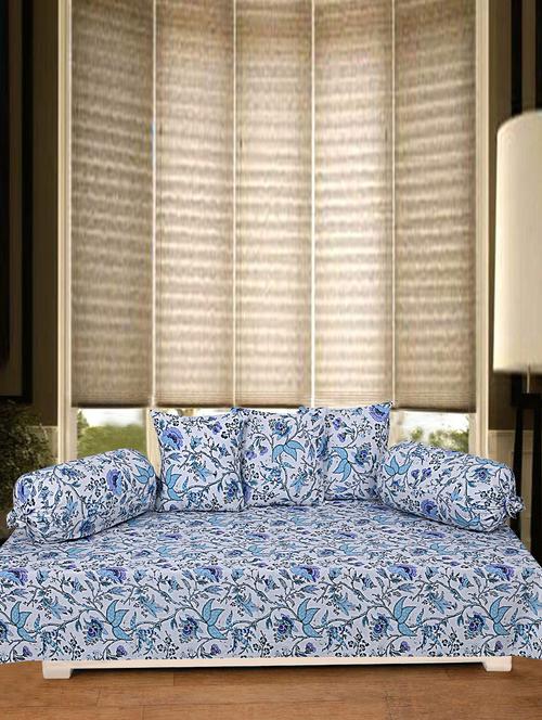 texstylers 100% cotton jaipuri allover print 200 tc floral pattern set of 6 pcs's diwan set - 18390684 - Very Small Image - 1