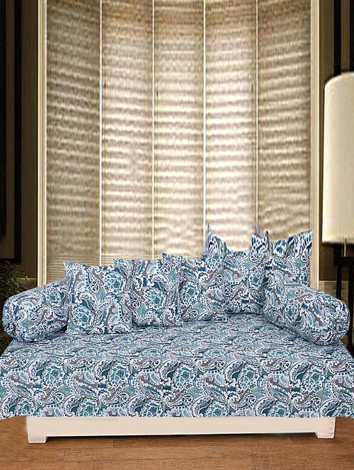 texstylers 100% cotton jaipuri allover print 200 tc paisley set of 8 pcs's diwan set - 18390689 - Very Small Image - 1