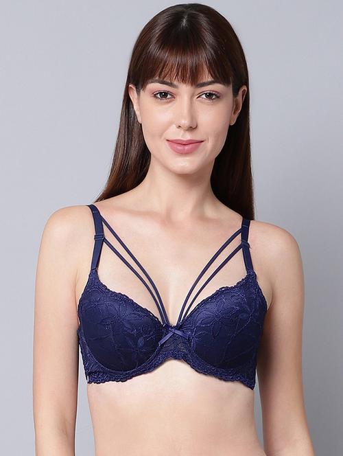 navy blue laced caged  bra - 18390765 - Very Small Image - 1