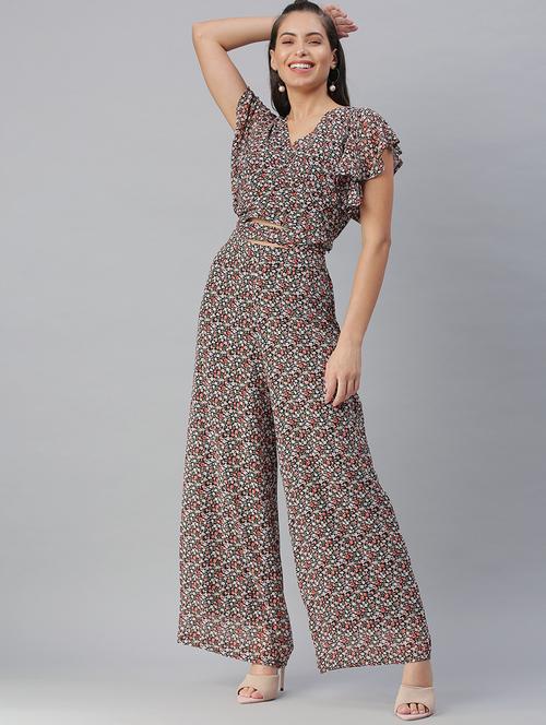 v-neck printed top and palazzos set set - 18390820 - Very Small Image - 1