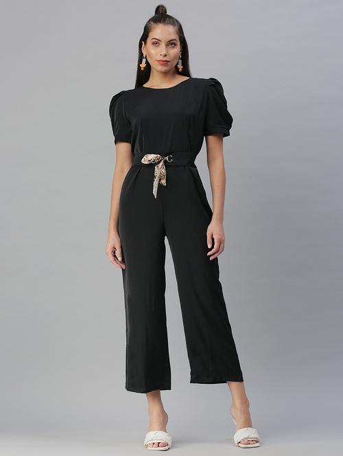 Round Neck Solid Full Leg Jumpsuit - 18390886 - Very Small Image - 1