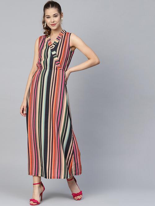 v-neck striped maxi dress - 18391300 - Very Small Image - 1