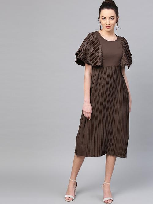 cape sleeved solid a-line dress - 18391306 - Very Small Image - 1