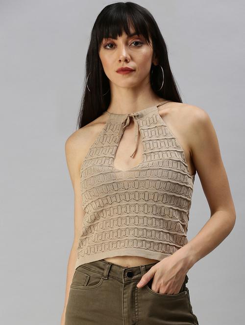 halter neck solid crop top - 18392045 - Very Small Image - 1