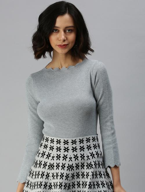 women's crop scalloped neck top - 18392059 - Very Small Image - 1