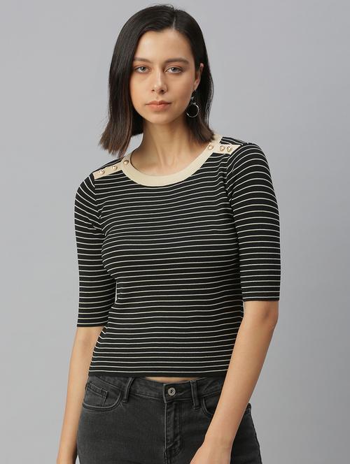 women's crop round neck top - 18392136 - Very Small Image - 1
