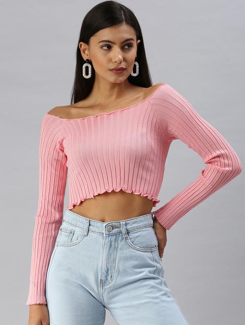 off shoulder solid crop top  - 18392179 - Very Small Image - 1