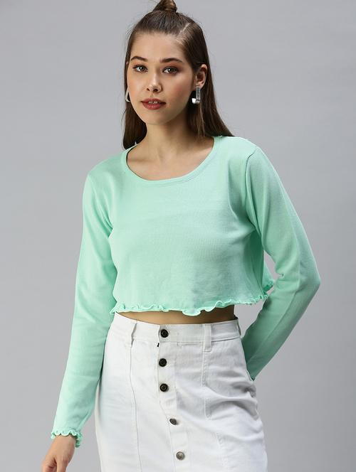 women's crop round neck top - 18392214 - Very Small Image - 1