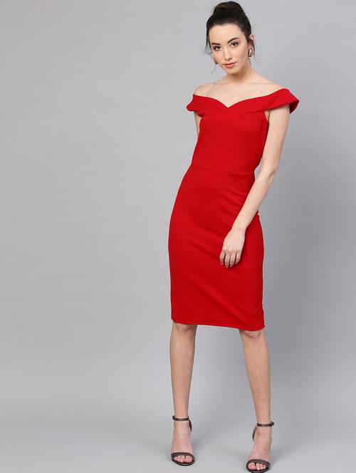 off shoulder solid sheath dress - 18392499 - Very Small Image - 1