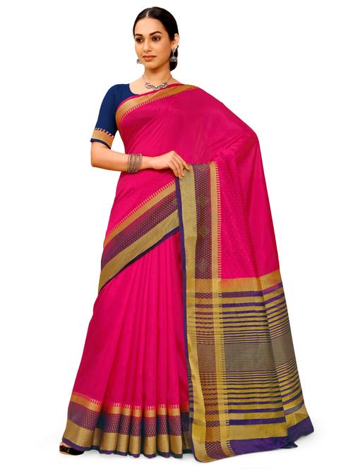 pink silk blend saree with blouse - 18392746 - Very Small Image - 1