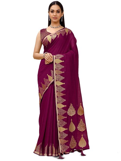 purple silk blend saree with blouse - 18392809 - Very Small Image - 1