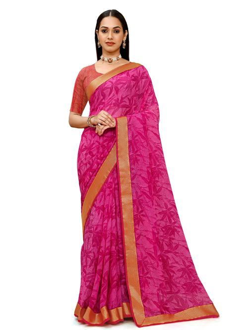 pink georgette printed saree with blouse - 18392871 - Very Small Image - 1