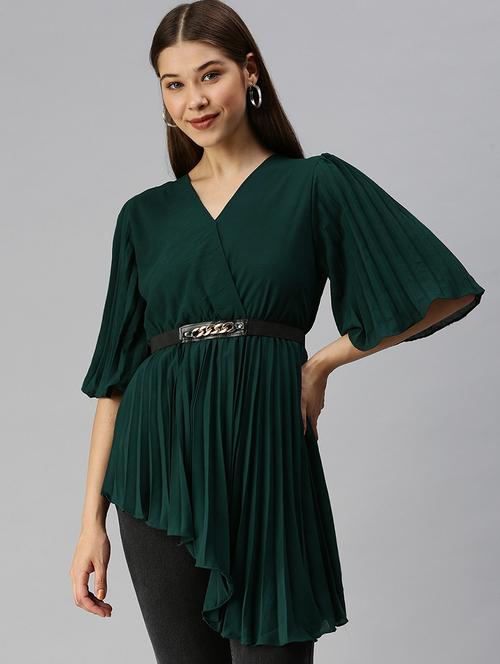 women's asymmetric v neck top - 18393018 - Very Small Image - 1