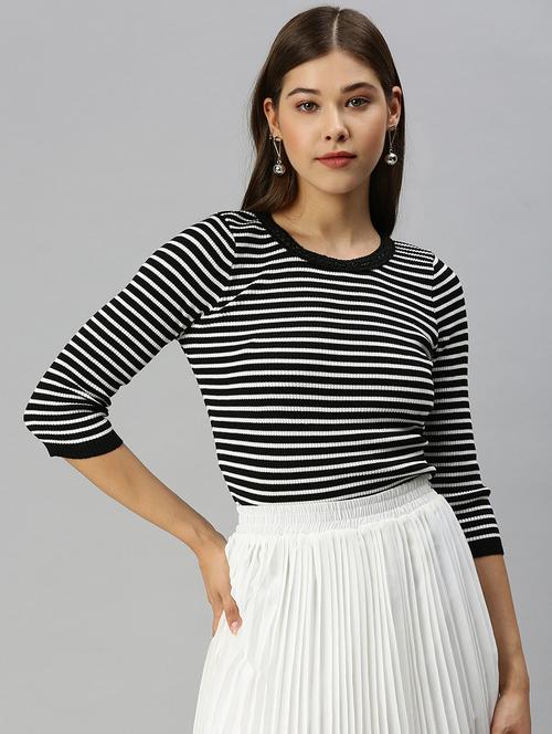 round neck striped regular top - 18393099 - Very Small Image - 1
