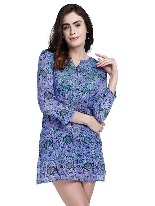 notch neck printed tunic - 18393578 - Very Small Image - 1
