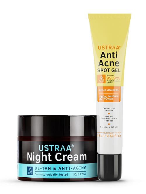 ustraa anti acne spot gel - 15ml & night cream - de-tan and anti-aging - 50g - 18395526 - Very Small Image - 1