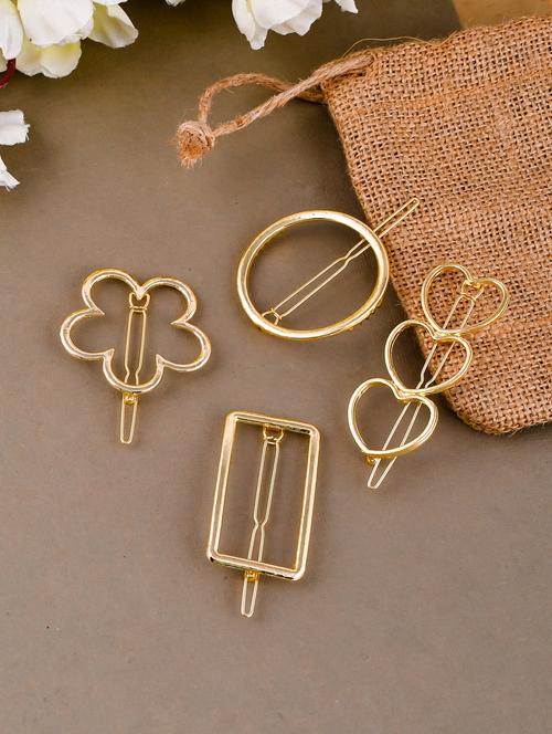 set of 4 golden trendy hair pins - 18395857 - Very Small Image - 1