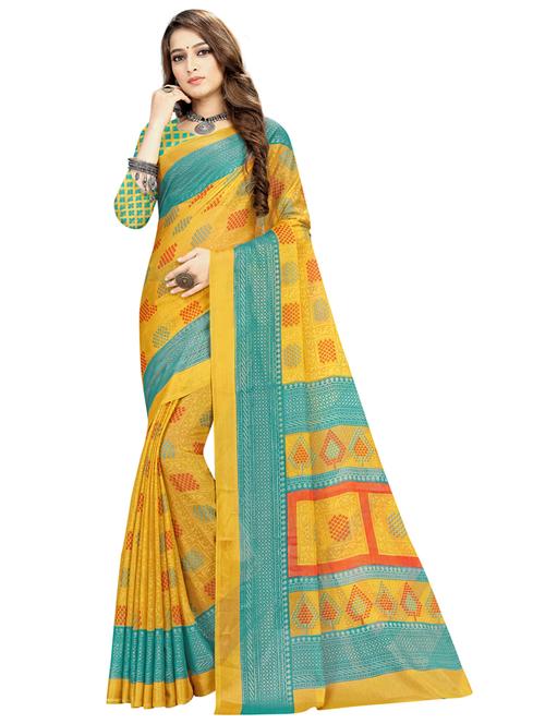 women's floral yellow colored saree - 18395984 - Very Small Image - 1