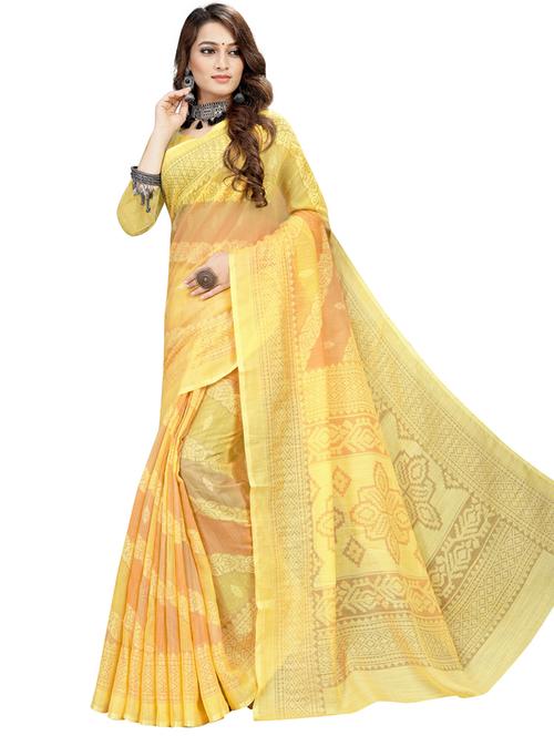 yellow printed saree - 18395991 - Very Small Image - 1