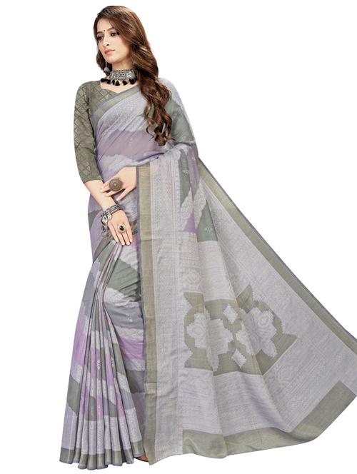 grey printed saree with blouse - 18395995 - Very Small Image - 1
