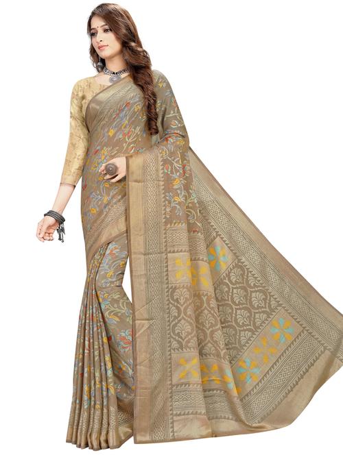 brown printed saree with blouse - 18395997 - Very Small Image - 1