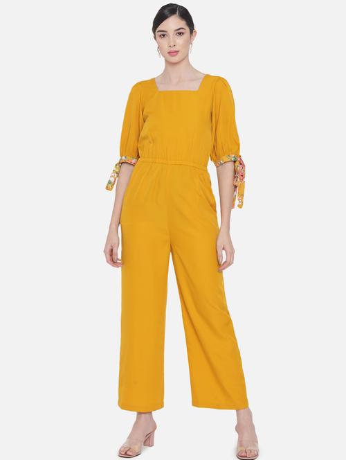 tie knot sleeved solid full leg jumpsuit - 18396470 - Very Small Image - 1