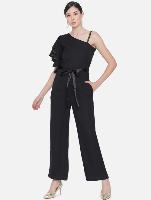 tie front solid full leg jumpsuit - 18396480 - Very Small Image - 1