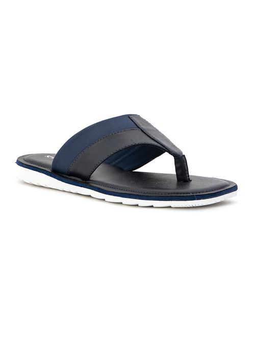 navy leatherette slip on slippers - 18396599 - Very Small Image - 1