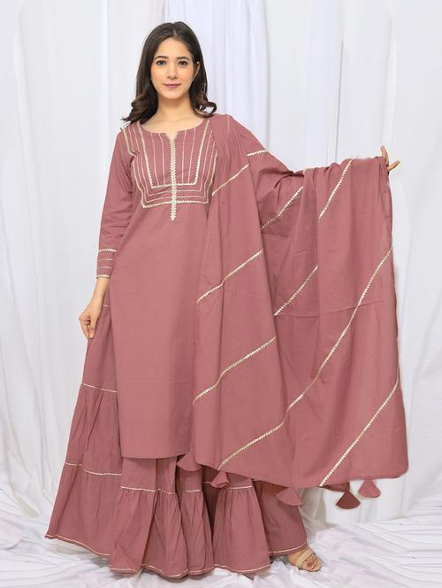 pink cotton kurta skirt  set - 18396944 - Very Small Image - 1