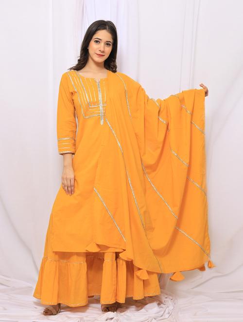 yellow cotton kurta skirt  set - 18396946 - Very Small Image - 1