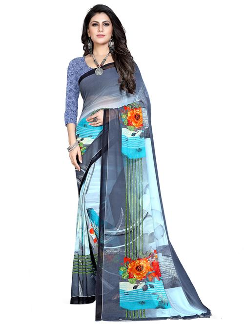 Women's Printed Grey Colored Saree - 18397281 - Very Small Image - 1