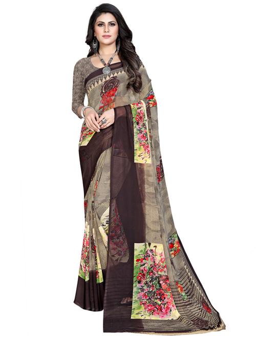 women's floral brown colored saree - 18397284 - Very Small Image - 1