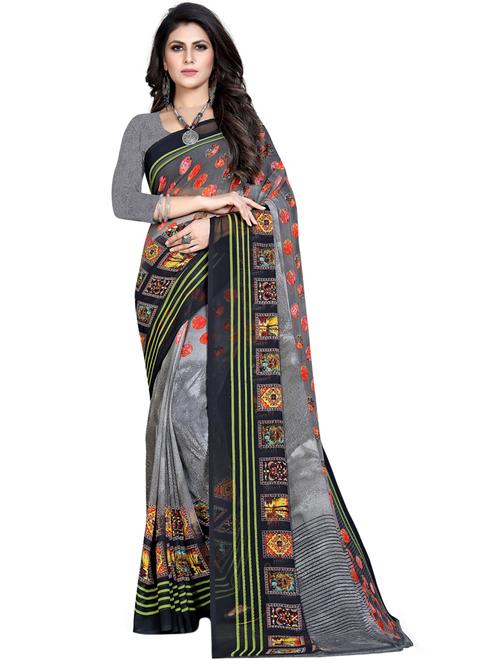 women's printed grey colored saree - 18397288 - Very Small Image - 1