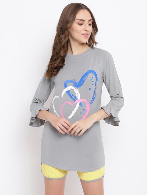 round neck graphic nightwear shorts set  - 18397342 - Very Small Image - 1