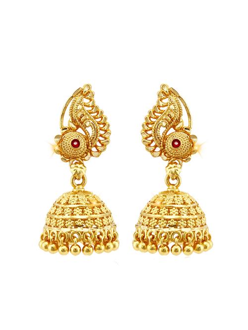 gold brass jhumka earring - 18397420 - Very Small Image - 1