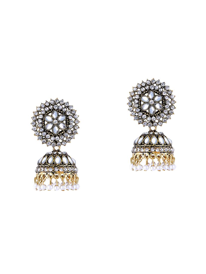 gold brass jhumka earring - 18397771 - Zoom Image - 3