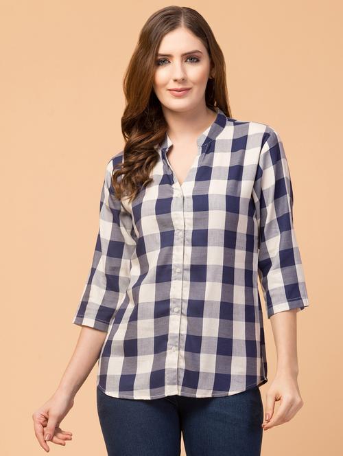 mandarin neck checkered tunic - 18397994 - Very Small Image - 1