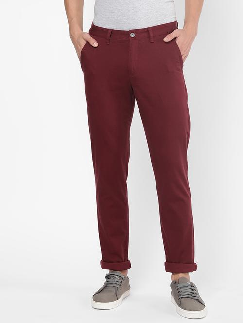 maroon solid chinos casual trouser - 18398385 - Very Small Image - 1