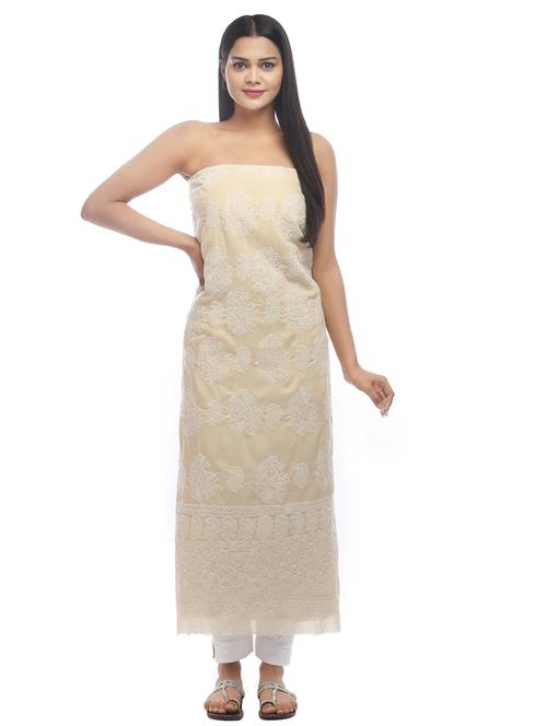 cream cotton unstitched suit - 18399129 - Very Small Image - 1