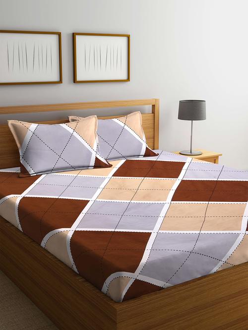 klotthe multi geometric 210 tc cotton blend bedsheet with 2 pillow covers - 18399464 - Very Small Image - 1