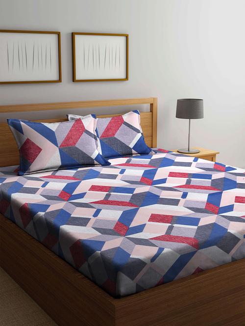 klotthe multi geometric 210 tc cotton blend double bedsheet with 2 pillow covers - 18399503 - Very Small Image - 1