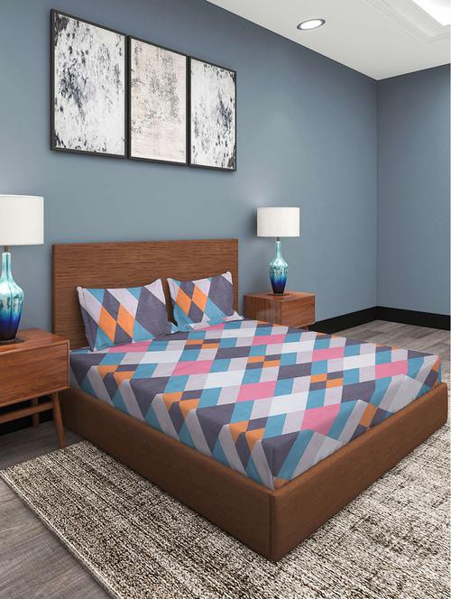 klotthe multicolor 210 tc geometric 210 tc cotton blend double bedsheet with 2 pillow covers - 18399529 - Very Small Image - 1