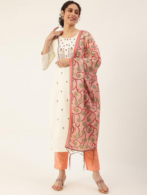 White Embroidered Suit Set - 18399628 - Very Small Image - 1