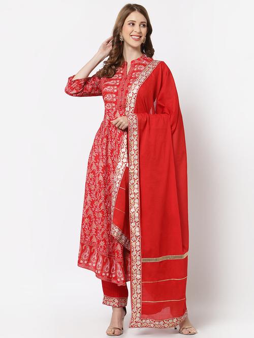 red rayon kurta pant  set - 18399795 - Very Small Image - 1