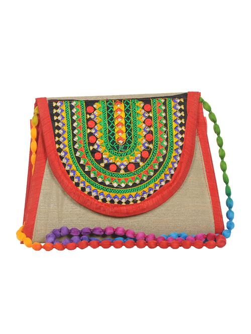 cream embroidered regular handbag - 18399938 - Very Small Image - 1